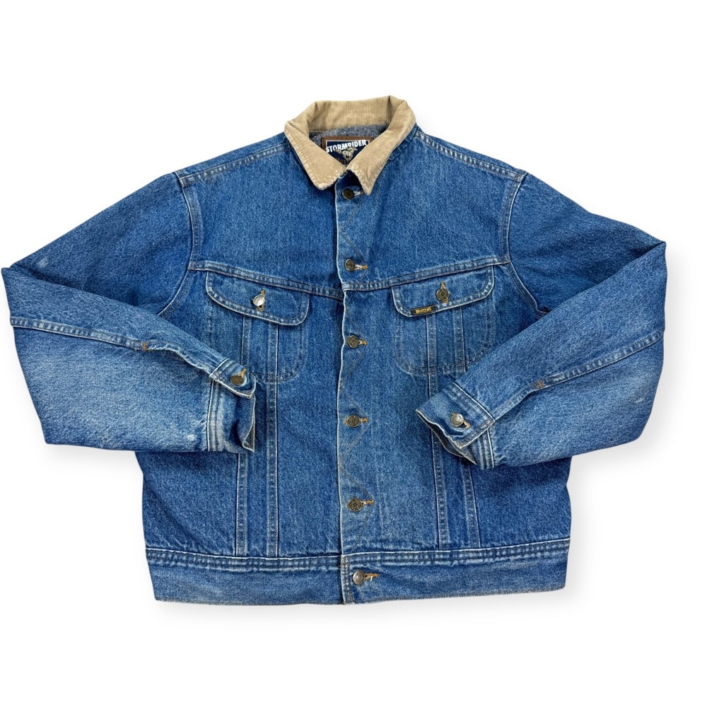 Mustang Stormrider Jacket Mens 42 Blue Blanket Lined Corduroy Collar Vintage